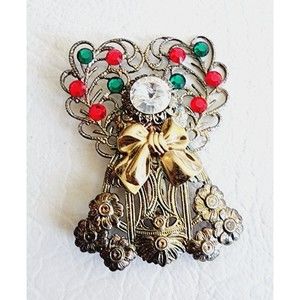 Vintage Jane 1998 Gold Tone Christmas Angel Brooch Rhinestone